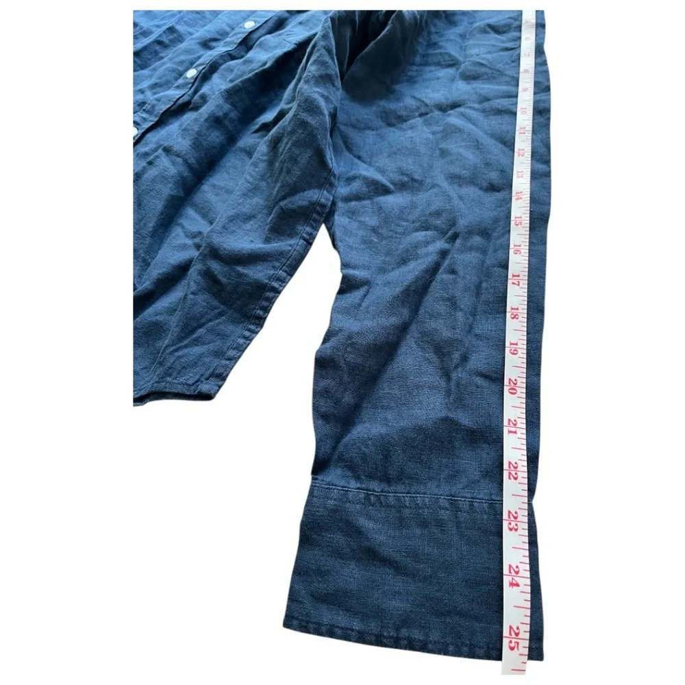 J Crew Irish Linen Blue Button Down Oversized Shirt Size Large - Picture 6 of 9